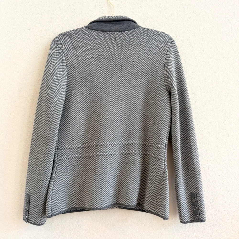 Talbots‎ Gray Herringbone Pure Merino Wool Sweater Blazer Jacket Womens Small S